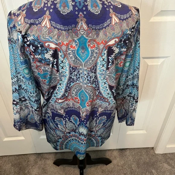 Chicos Size M V-Neck Paisley Print Tunic Top - Blue - Picture 10 of 15